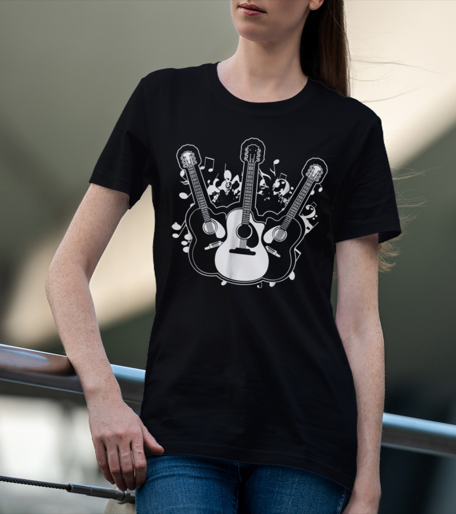 Acoustic Guitar Dad Rock Star Music Notes T-Shirt