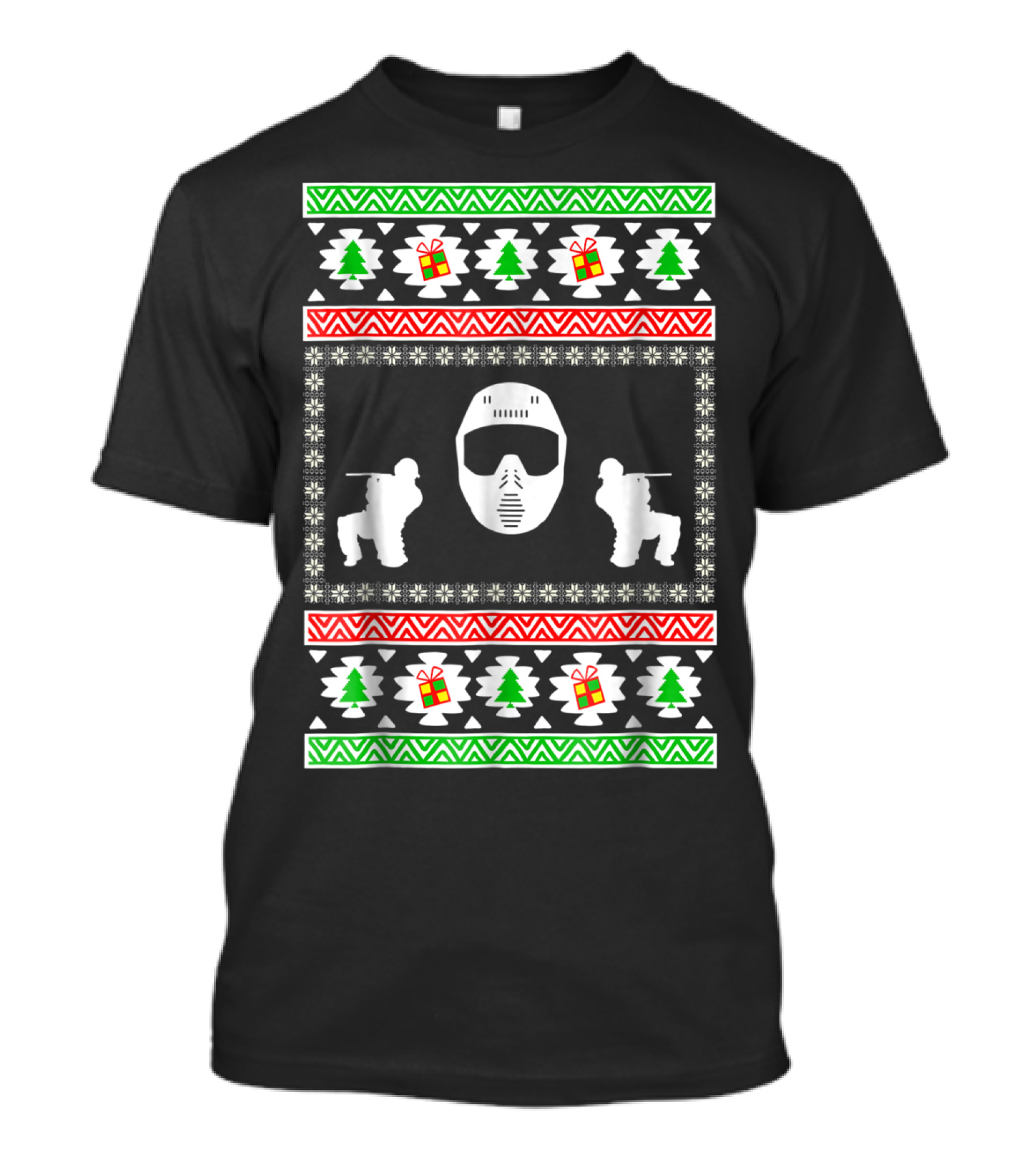 Airsoft Player Ugly Christmas Mask Trees Gifts Merry Holiday T-Shirt