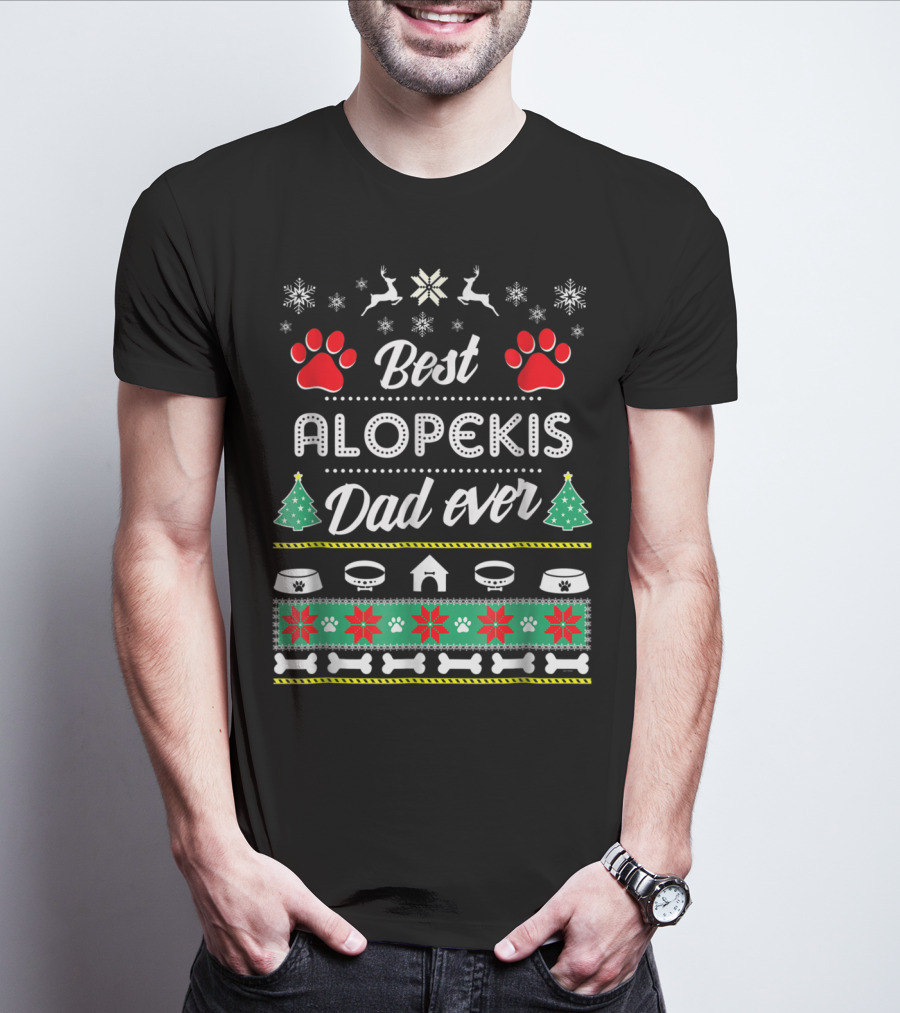 Best Alopekis Dad Ever Christmas Paw Prints And Dog Icons T-Shirt