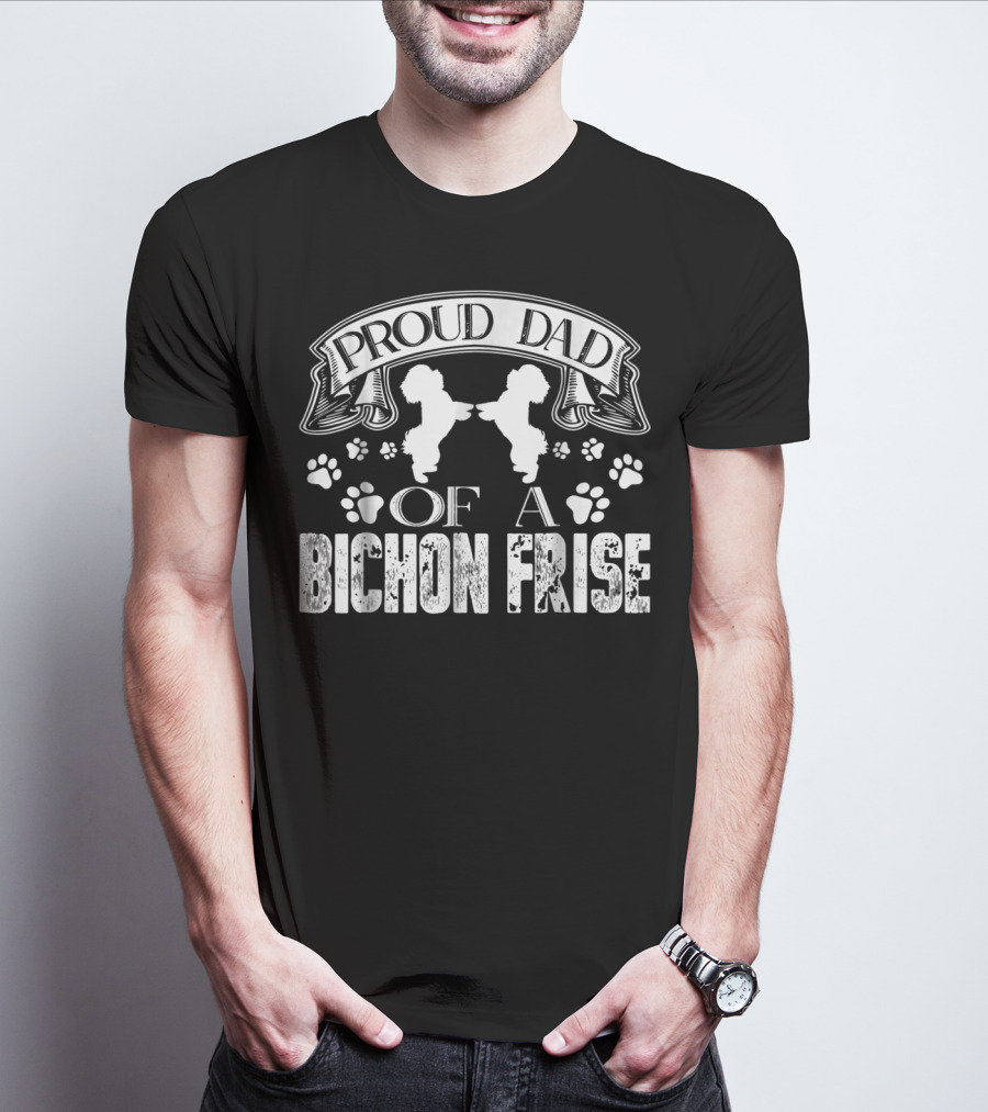 Proud Dad Of A Bichon Frise Paw Prints T-Shirt