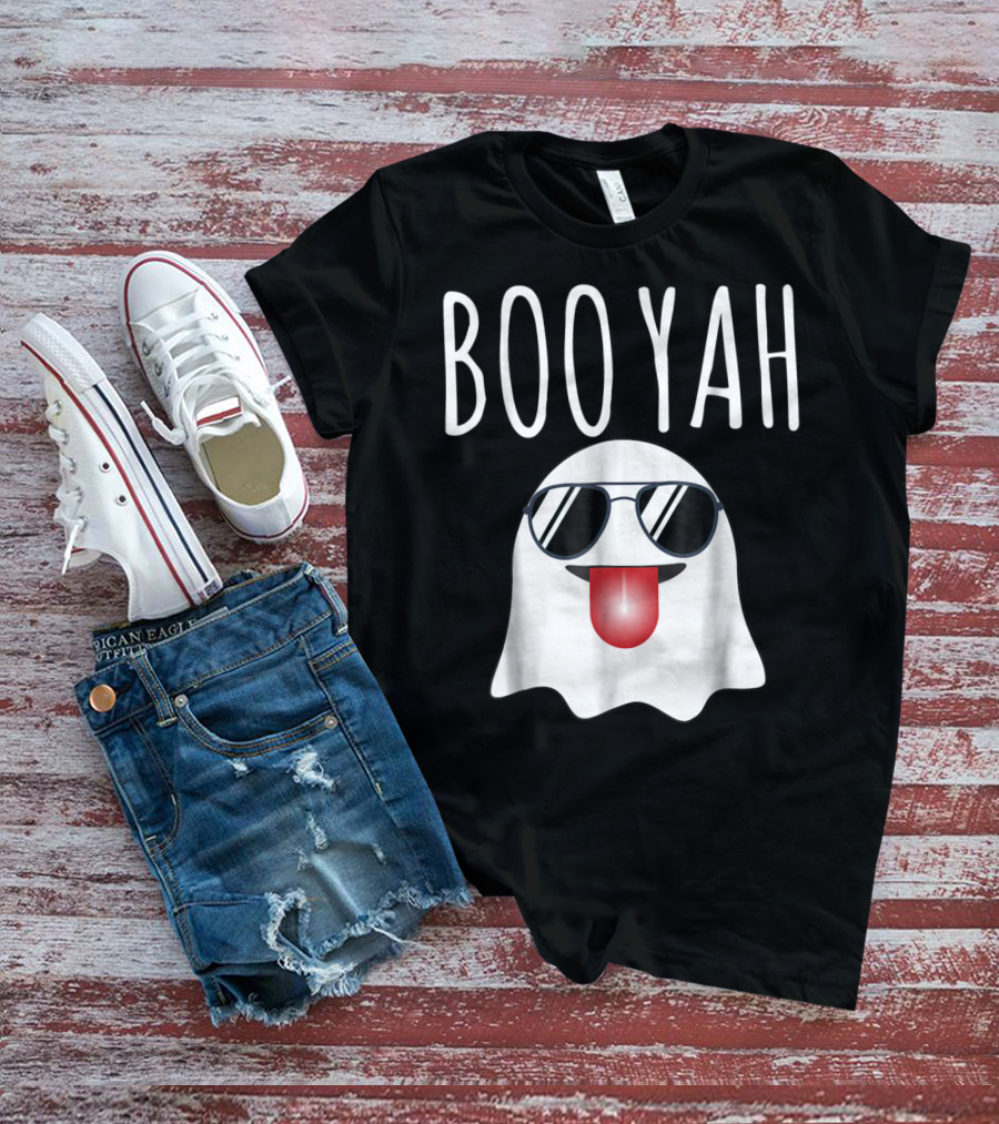 BOO YAH Funny Halloween Dad Ghost With Sunglasses And Tongue Out T-Shirt