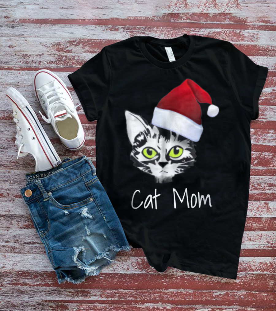 Cat Mom Christmas Santa Hat From Dad Son Daughter80 T-Shirt