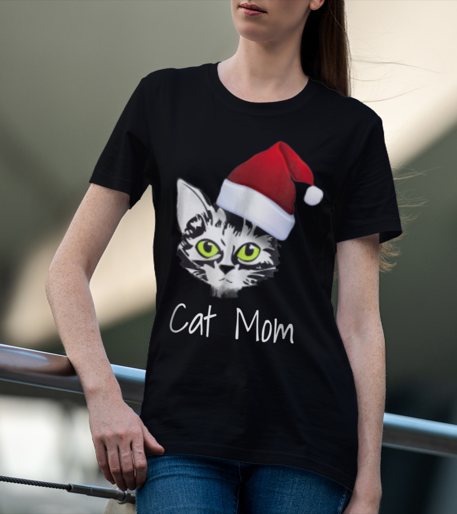 Cat Mom Christmas Santa Hat From Dad Son Daughter80 T-Shirt