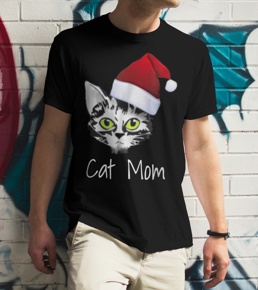 Cat Mom Christmas Santa Hat From Dad Son Daughter80 T-Shirt
