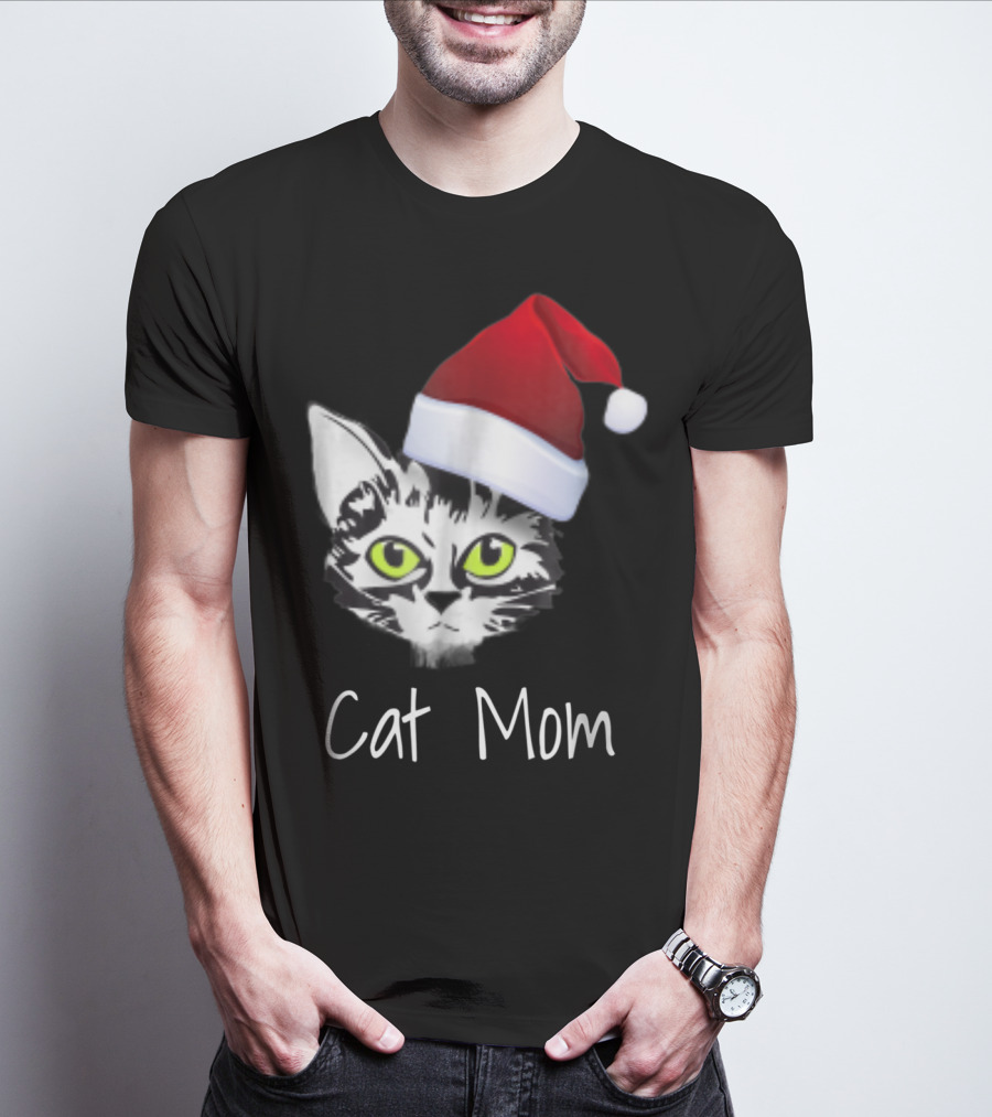 Cat Mom Christmas Santa Hat From Dad Son Daughter80 T-Shirt