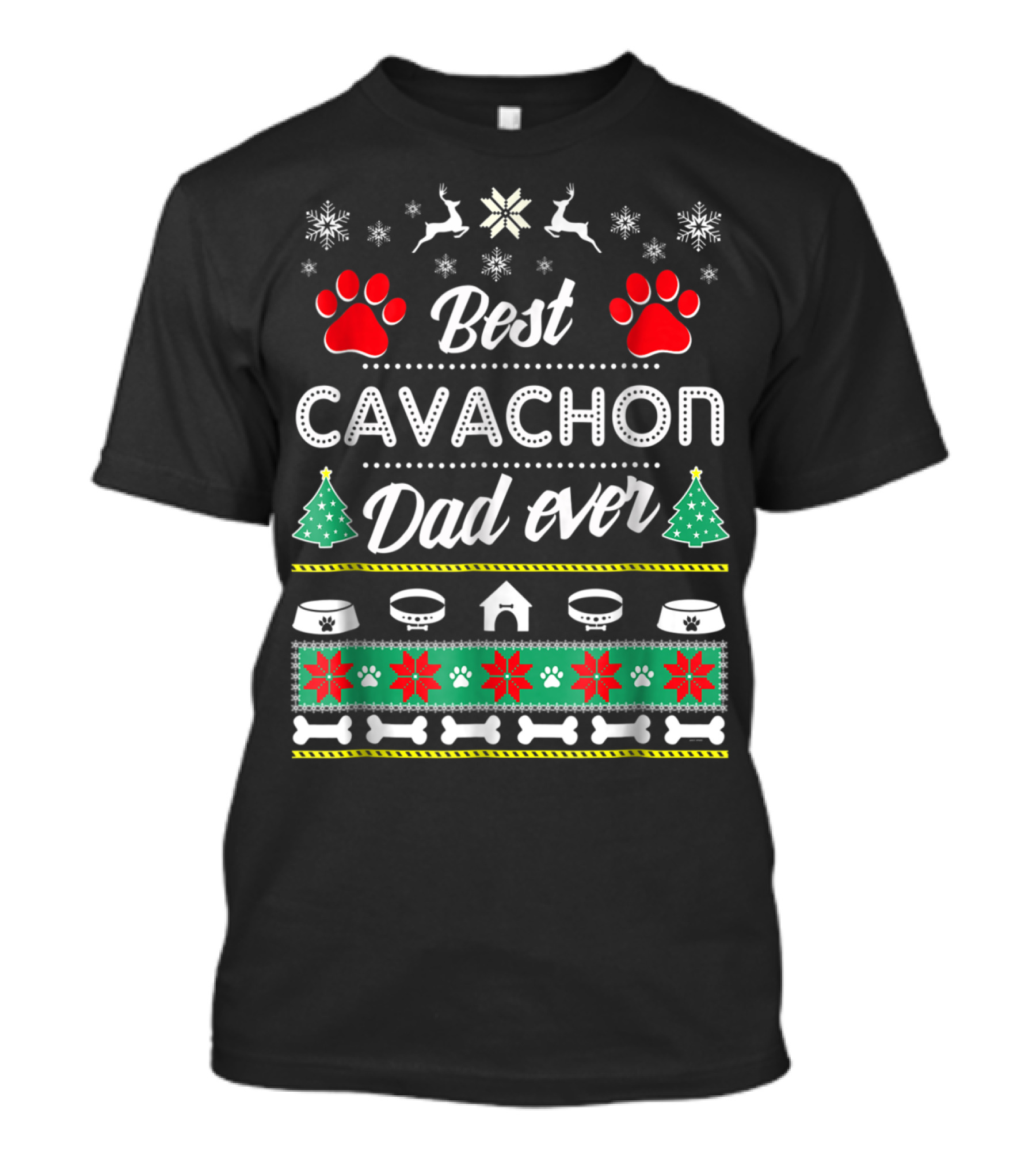 Best Cavachon Dad Ever Christmas Paw Print Snowflake T-Shirt