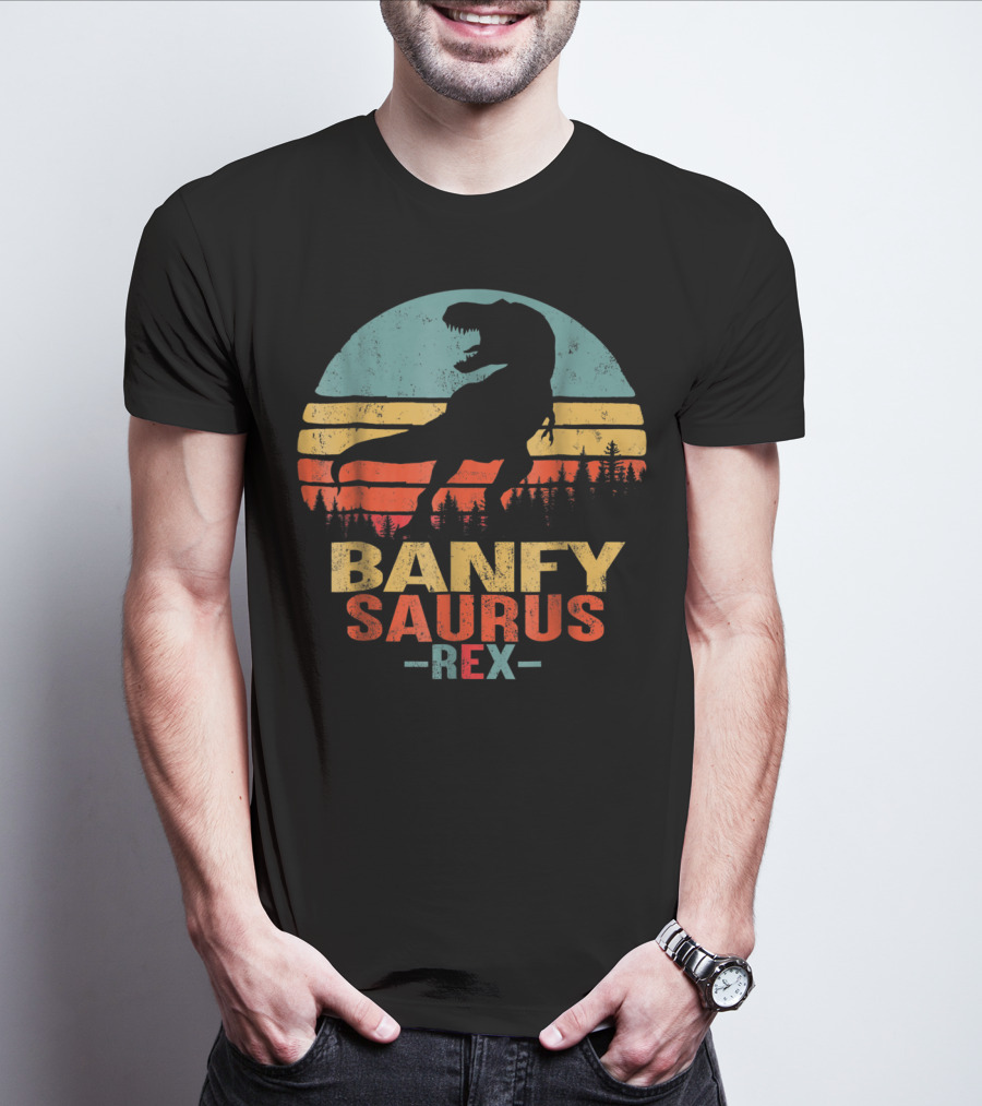 Banfysaurus Rex Dinosaur Men Dad36 Retro Sunset T-Shirt