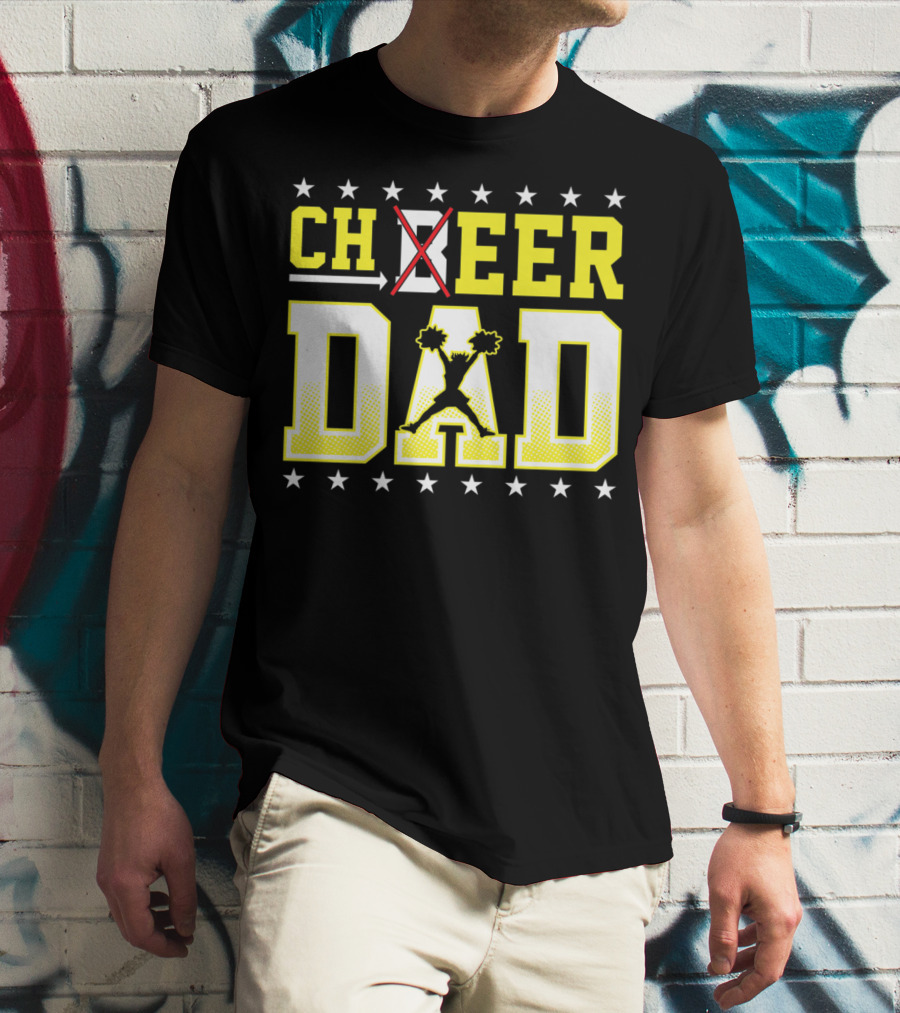 Cheer Dad Beer Dad Bold Text Stars Pom-Pom T-Shirt