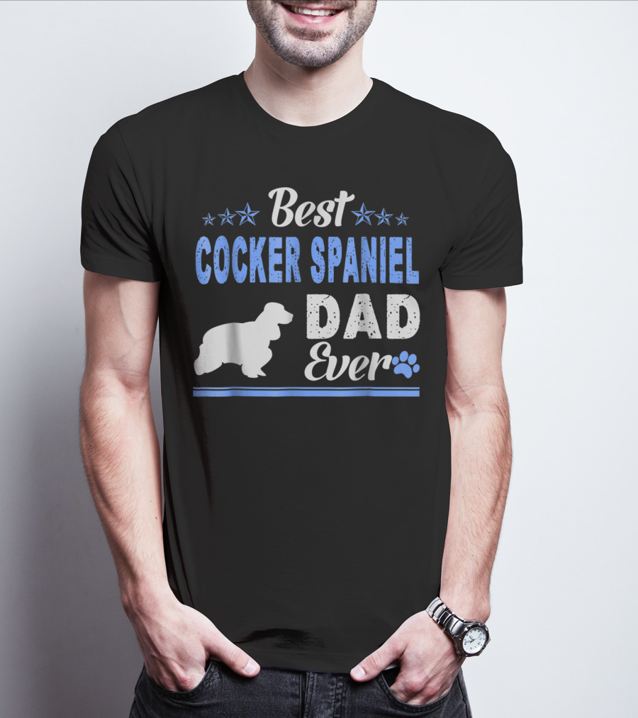 Best Cocker Spaniel Dad Ever With Paw And Stars T-Shirt