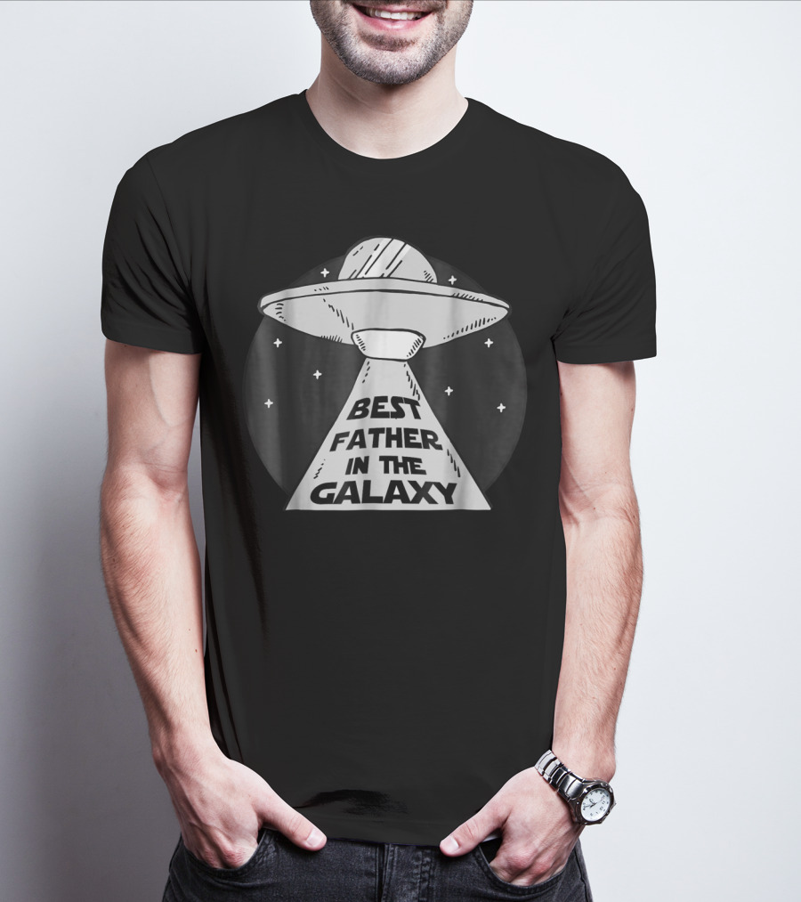 Best Father In The Galaxy UFO Beam Stars T-Shirt