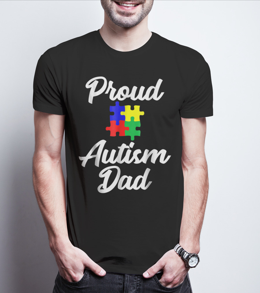 Proud Autism Dad Puzzle Support Men Grandpa Papa T-Shirt