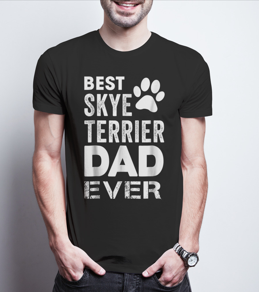 Best Skye Terrier Dad Ever With Paw Prints T-Shirt