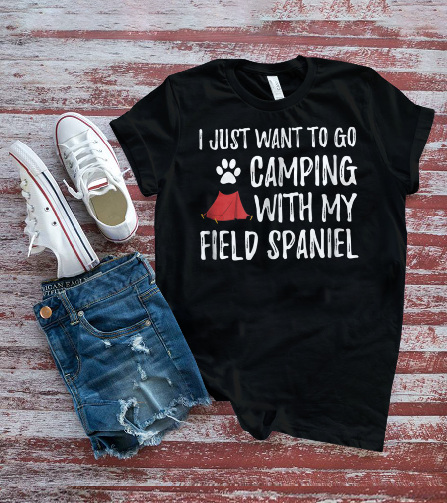 Camping With My Field Spaniel Funny Dog Mom Or Dad Wants Paw Print Tent T-Shirt