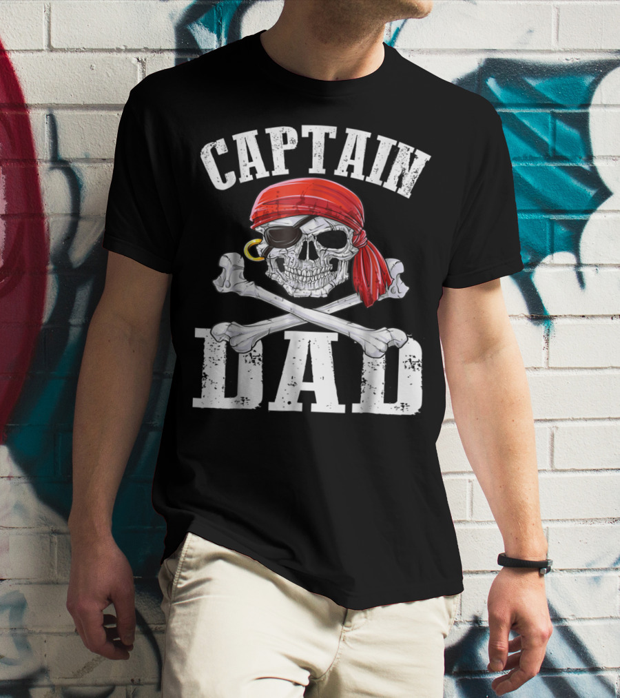 Captain Dad Skull Crossbones Red Bandana Pirate Image T-Shirt