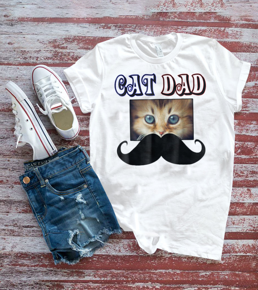 CaT Dad Love Cats76 Moustache Blue Eyed Kitten T-Shirt