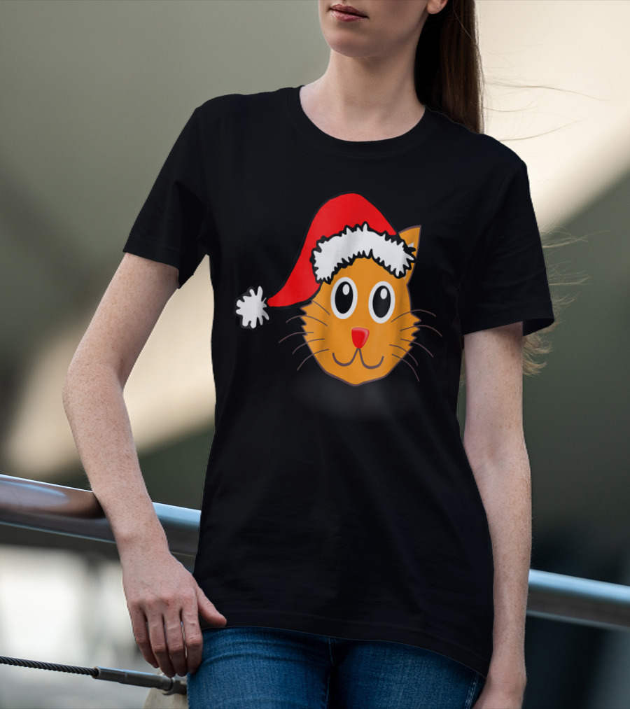 Cat Lover Grandma Kid Grandpa39 Santa Hat Cat Face T-Shirt