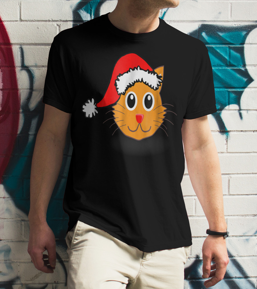 Cat Lover Grandma Kid Grandpa39 Santa Hat Cat Face T-Shirt