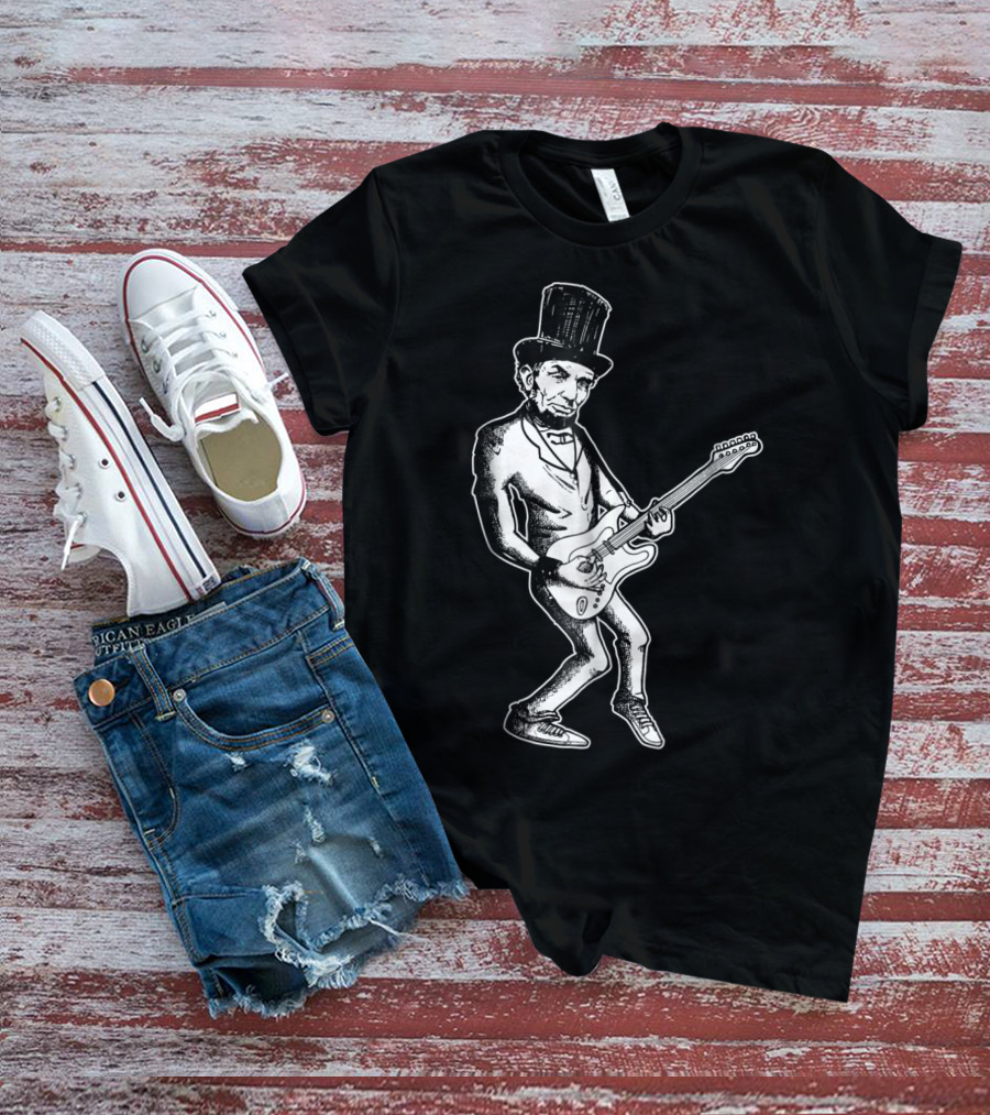 Abraham Lincoln Guitar Dad Rock Star With Top Hat And Electric Guitar T-Shirt