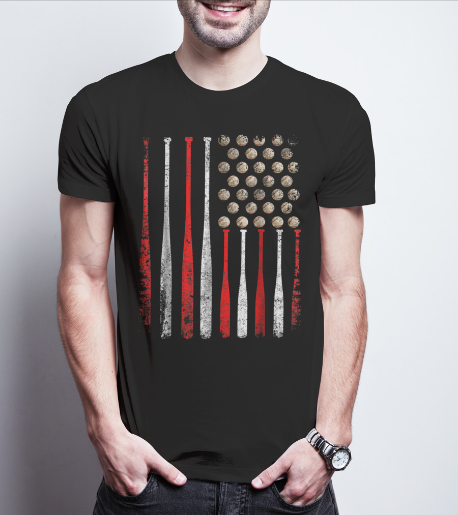 Vintage American Flag Baseball Bats And Balls T-Shirt