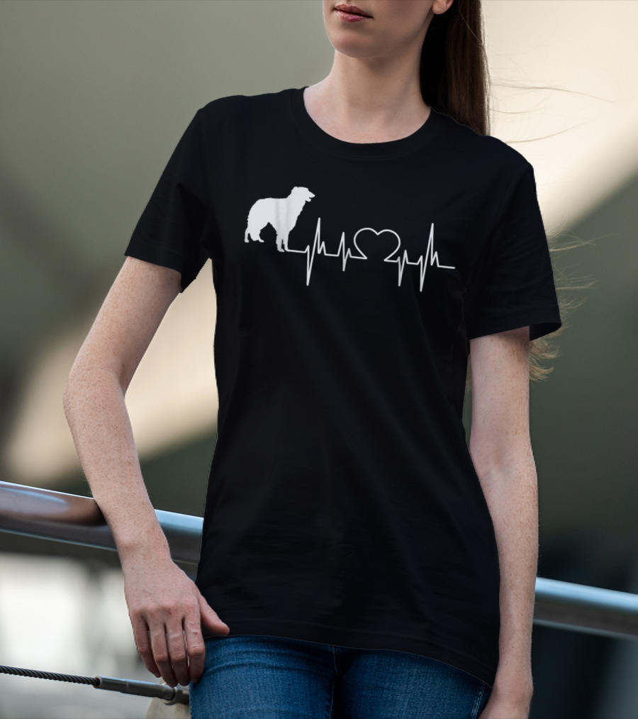 Borzoi Dog Heartbeat Line With Heart Shape T-Shirt