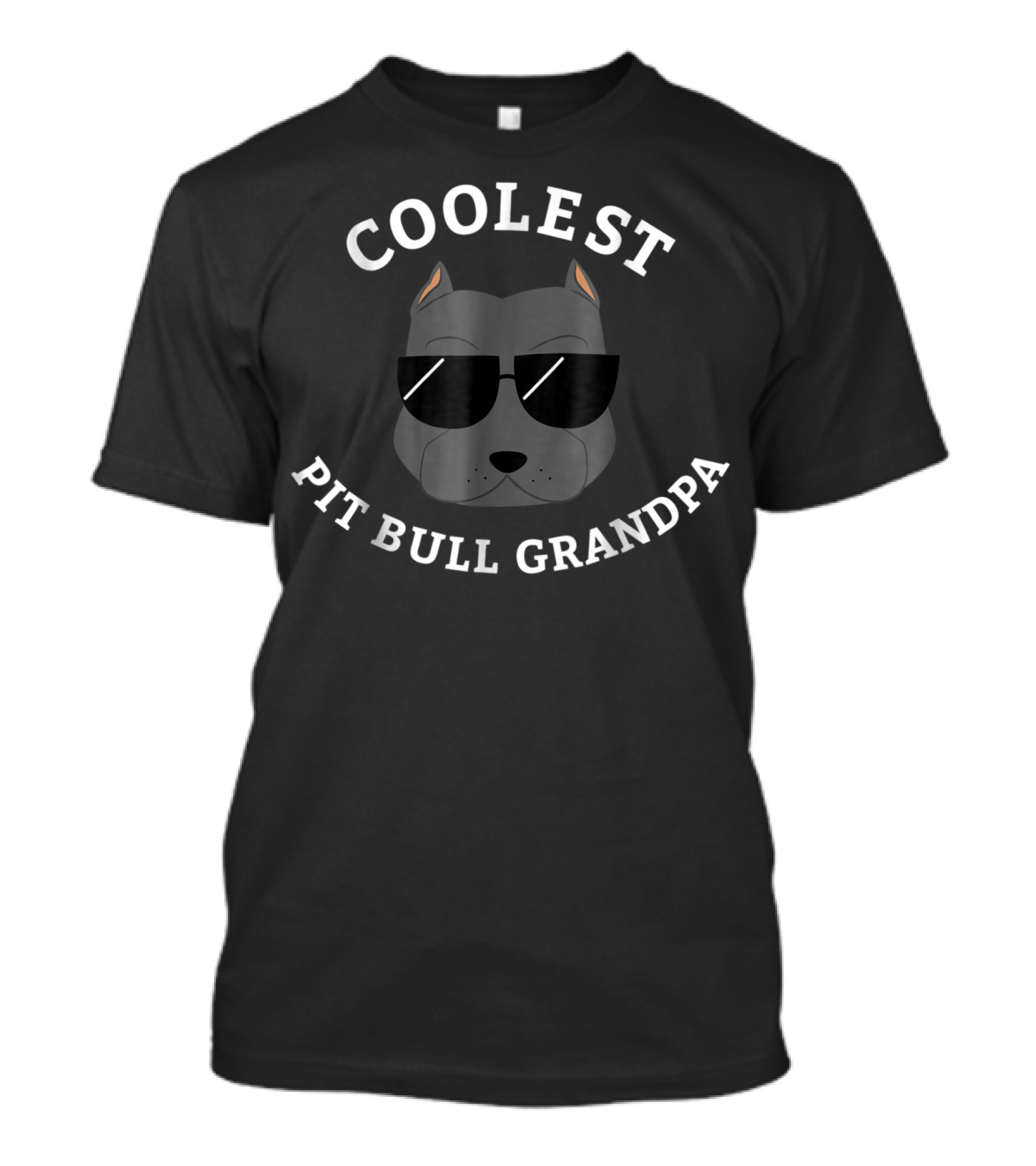 Coolest Pit Bull Grandpa With Gray Dog Cartoon Wearing Sunglasses T-Shirt