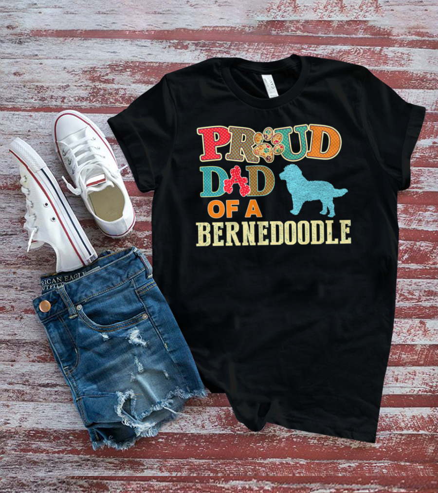 Proud Dad Of A Bernedoodle Colorful Paw Prints T-Shirt