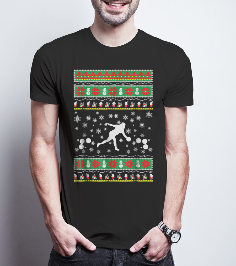 Bocce Ball Ugly Christmas Sweater Themed Dad25 Holiday Snowflakes And Presents T-Shirt