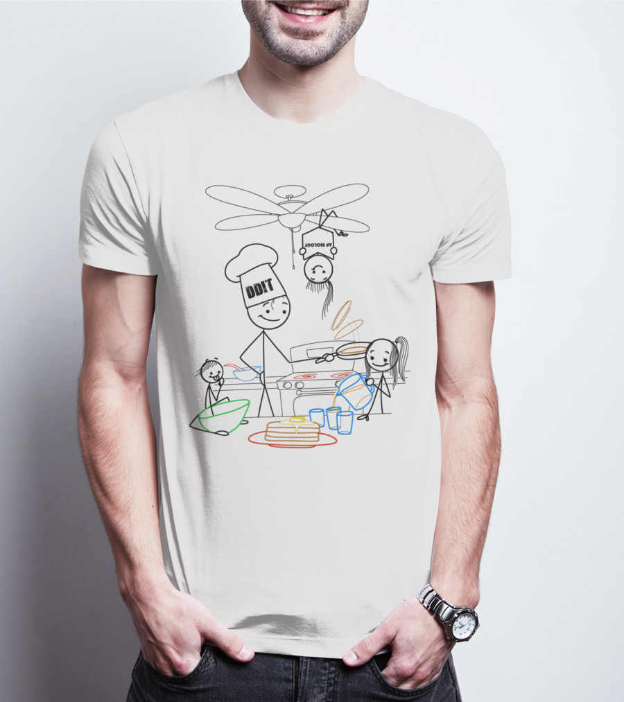 Cooking Dad23 Stick Figure Family Breakfast Chaos T-Shirt