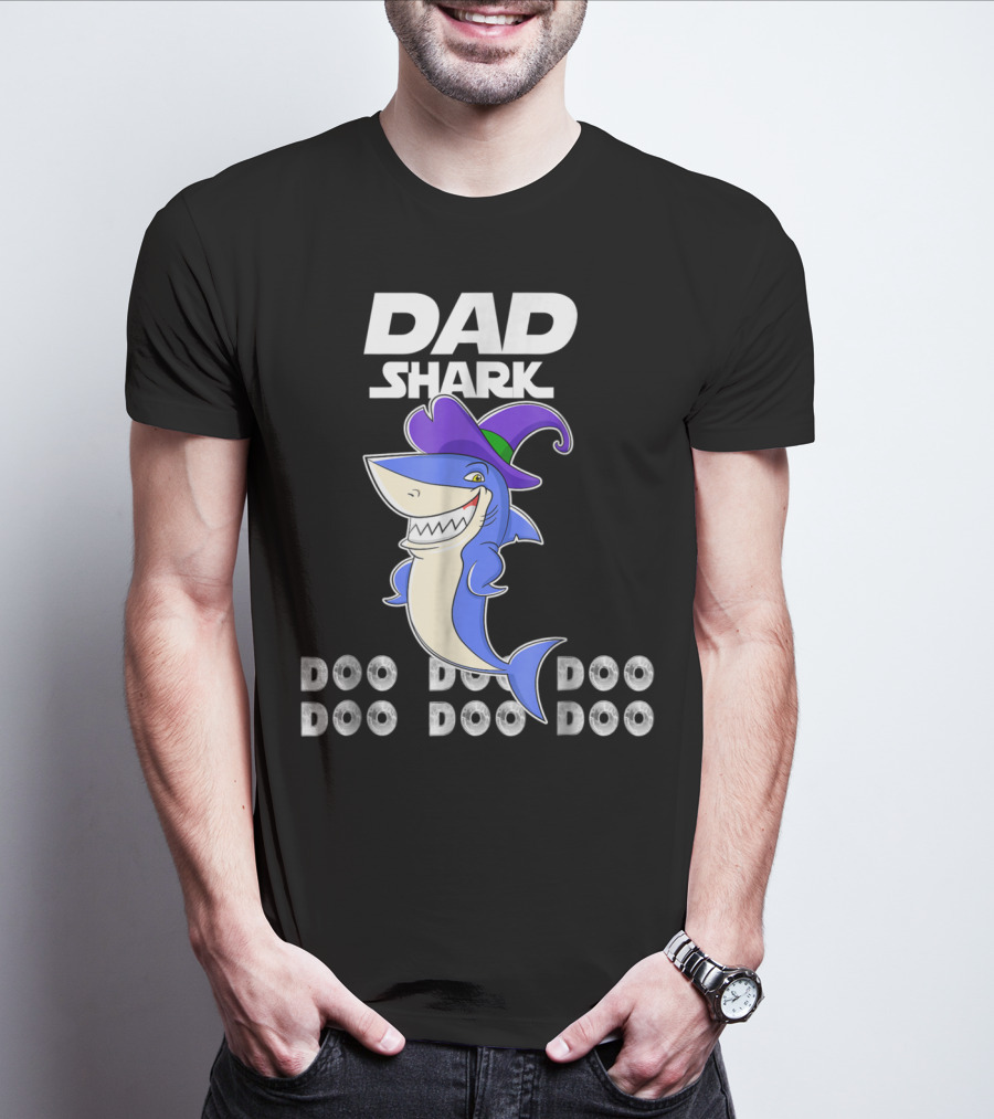 Dad Shark Doo Doo Doo Funny Shark With Witch Hat T-Shirt