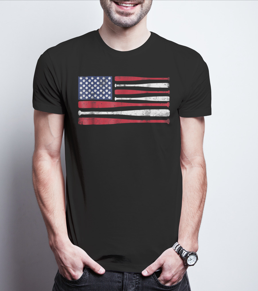 American Flag Baseball Bat T-Shirt