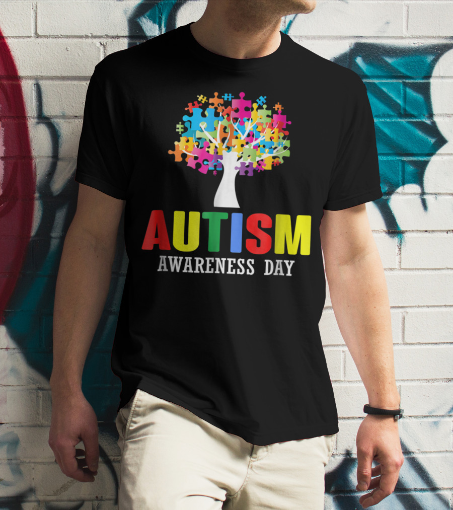 Autism Awareness Day Colorful Puzzle Tree T-Shirt