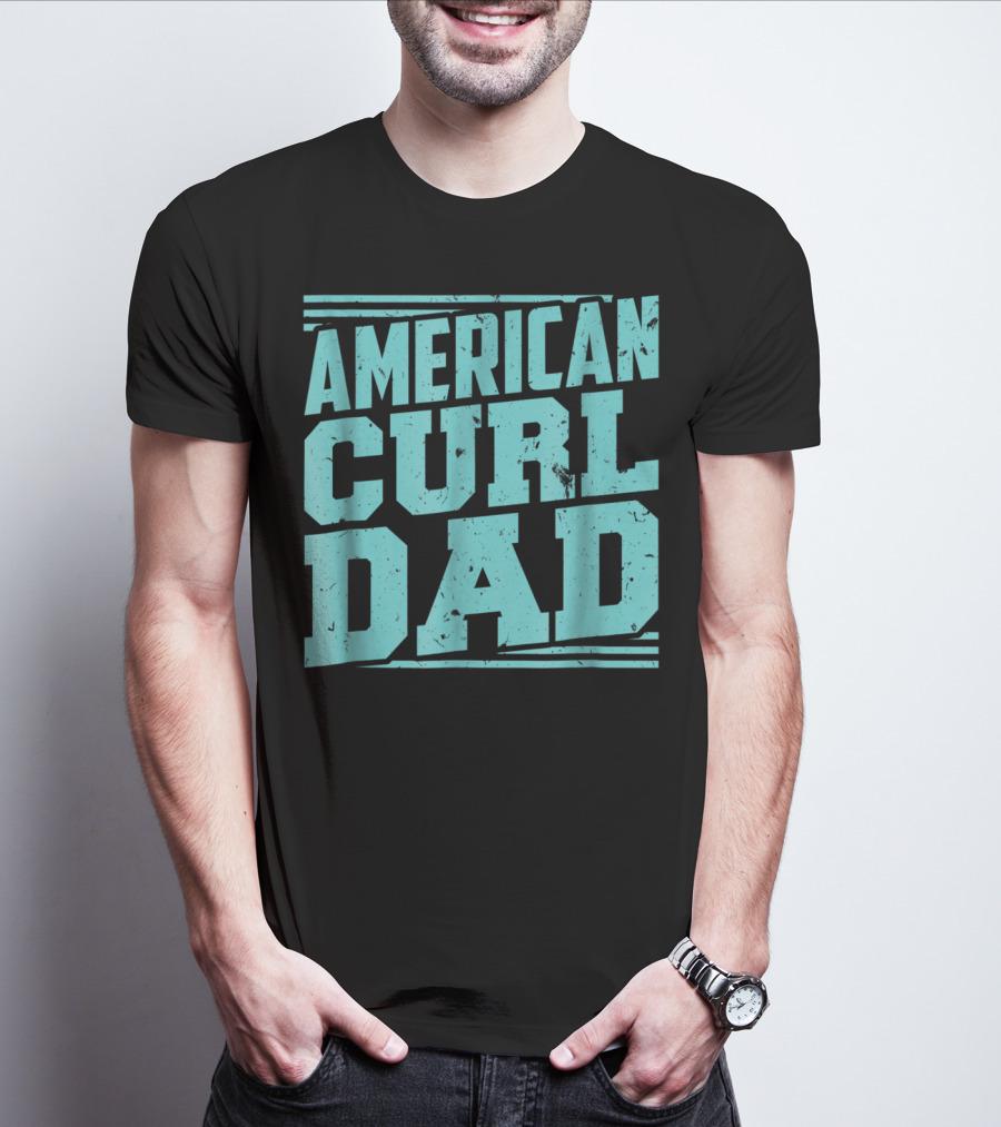 American Curl Dad Retro Blue Typography T-Shirt