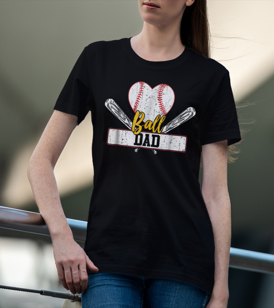 Ball Dad Heart Baseball Bat T-Shirt