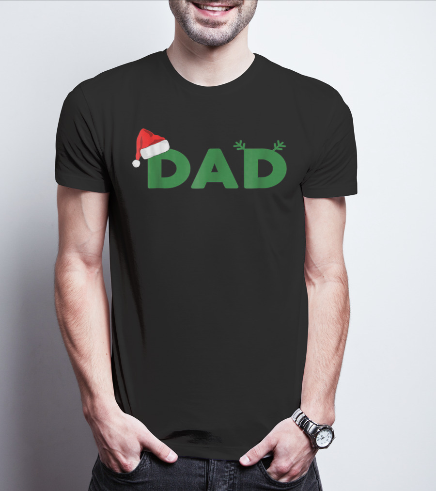 Dad Christmas Family Matching Santa Hat Reindeer Antlers T-Shirt