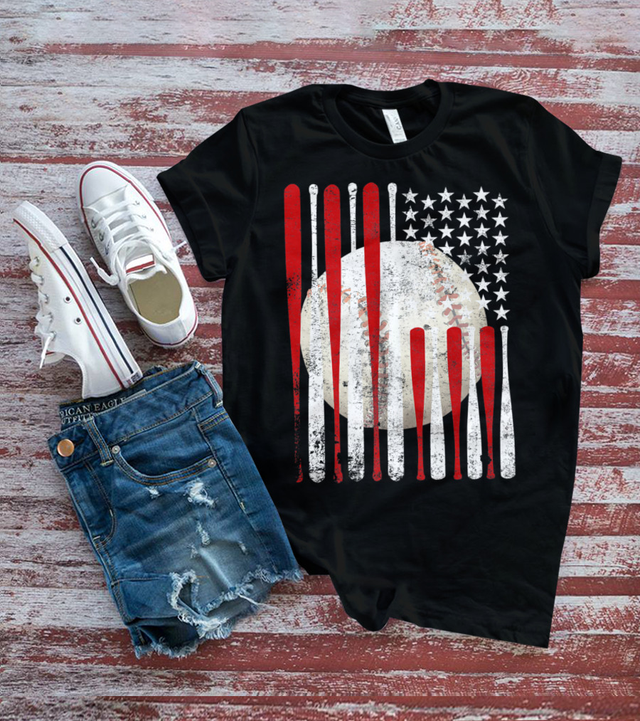 Vintage American Flag Baseball Bat Stars And Stripes Tee86 T-Shirt