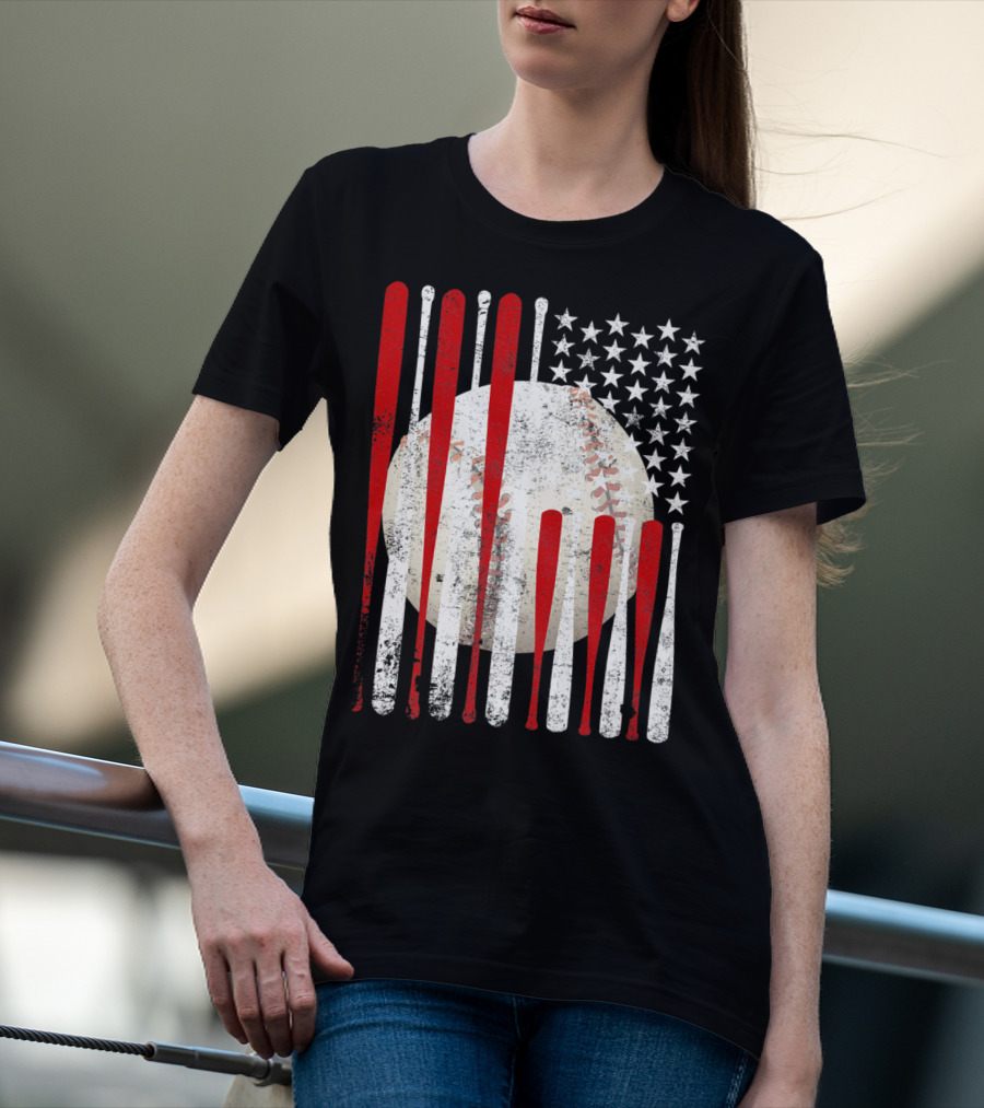 Vintage American Flag Baseball Bat Stars And Stripes Tee86 T-Shirt