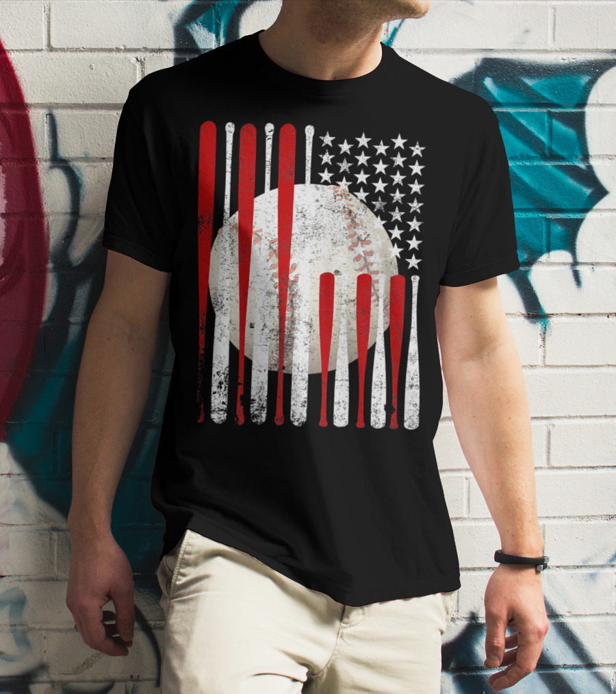 Vintage American Flag Baseball Bat Stars And Stripes Tee86 T-Shirt