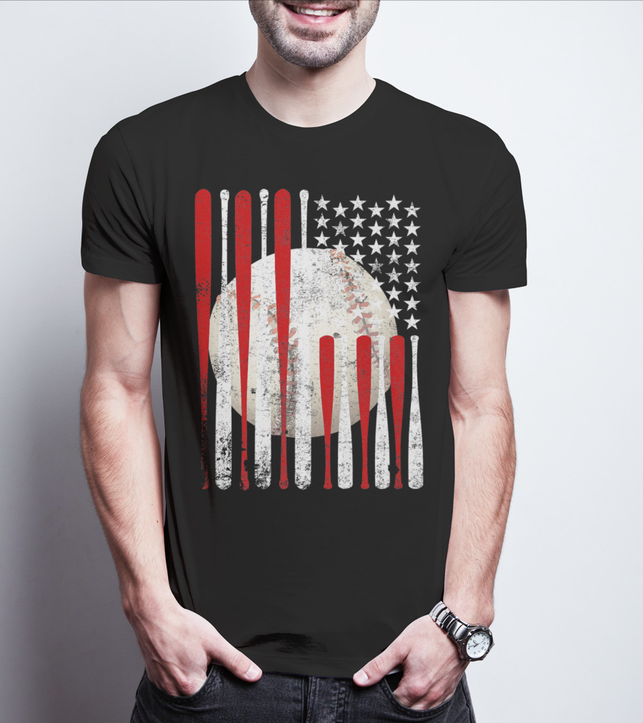 Vintage American Flag Baseball Bat Stars And Stripes Tee86 T-Shirt