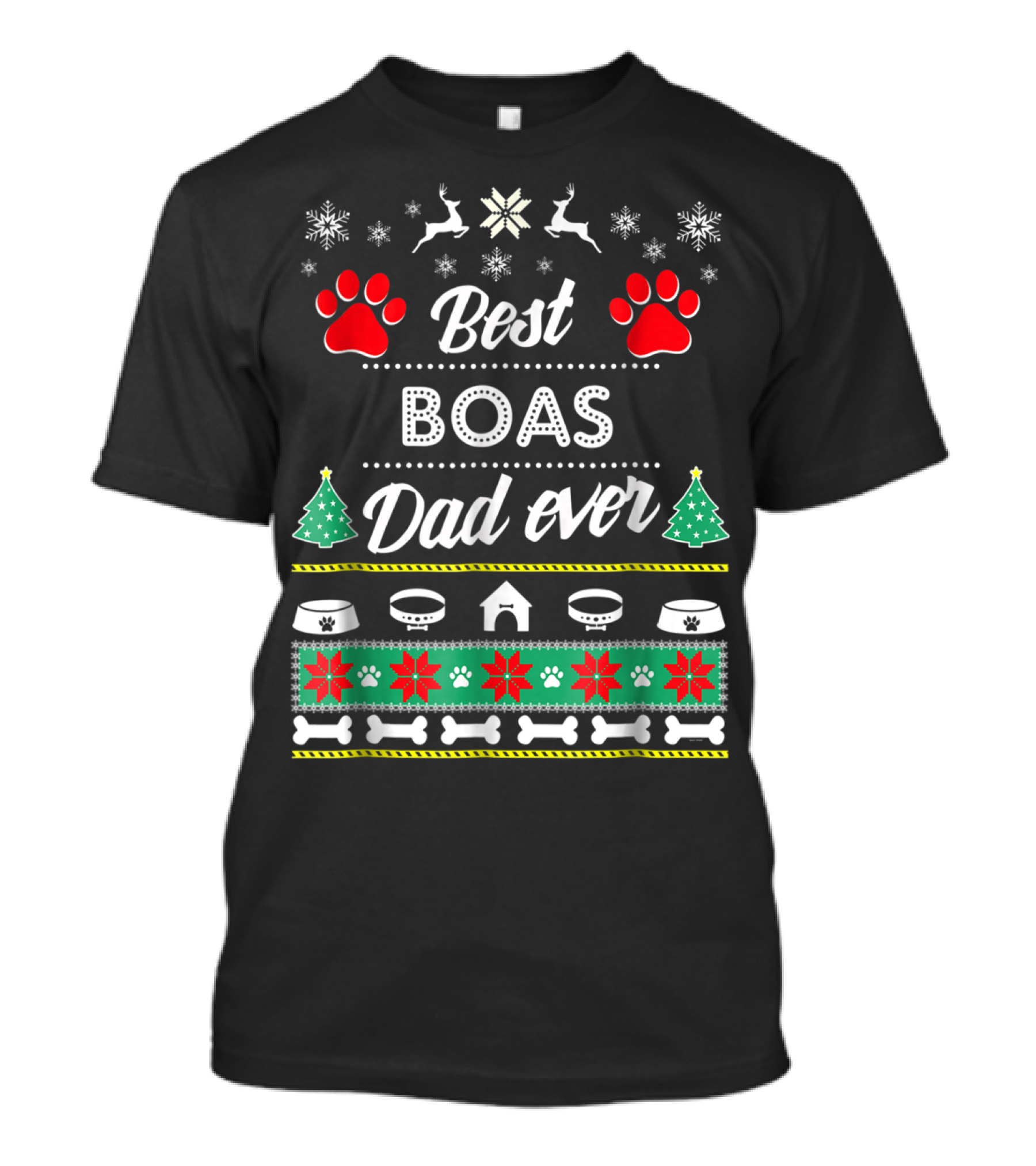 Best Boas Dad Ever Christmas Paw Prints Snowflakes Dog Bowls And Trees T-Shirt