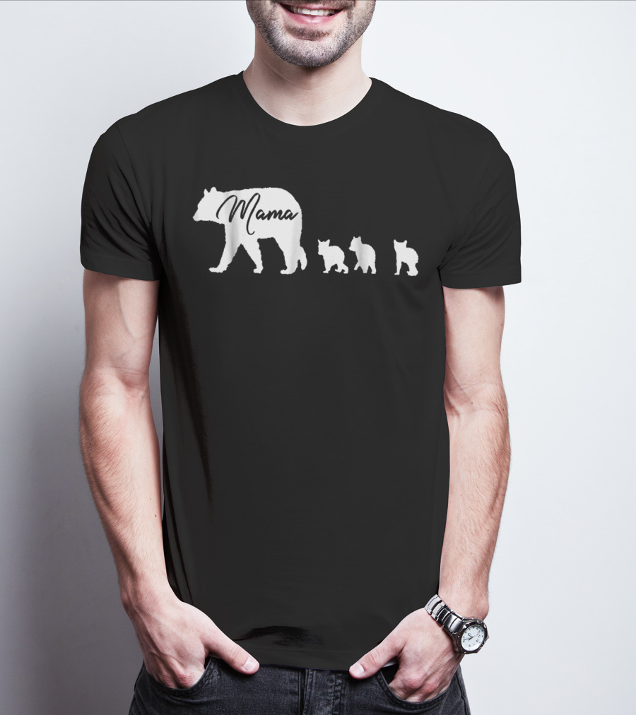 Mama Bear With Three Cubs Silhouette 图案 For Mother Bear T-Shirt