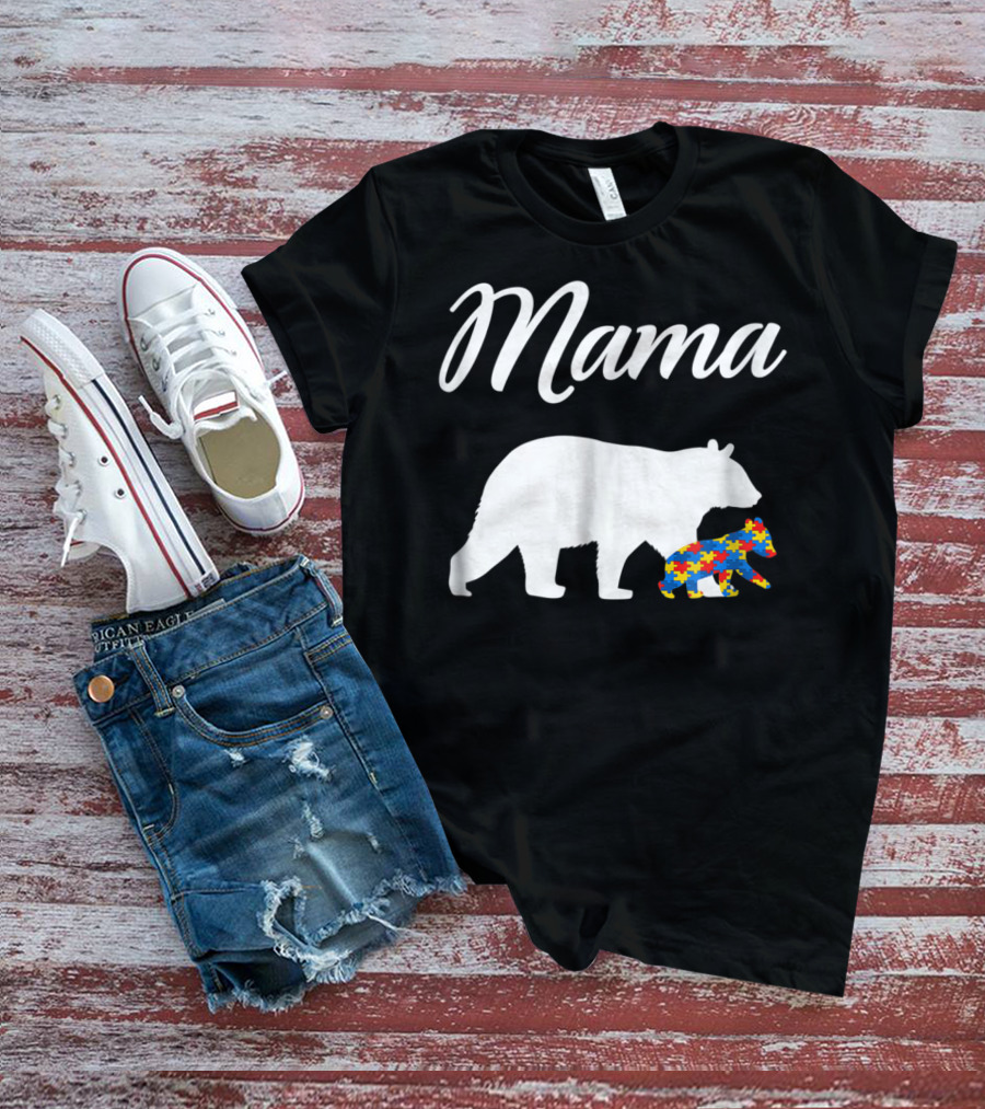 Mama Bear With Puzzle Autism Mom Cute23 T-Shirt