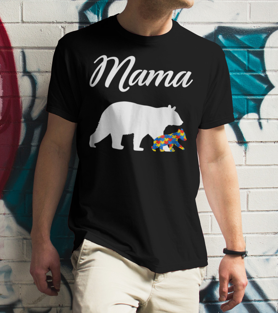 Mama Bear With Puzzle Autism Mom Cute23 T-Shirt