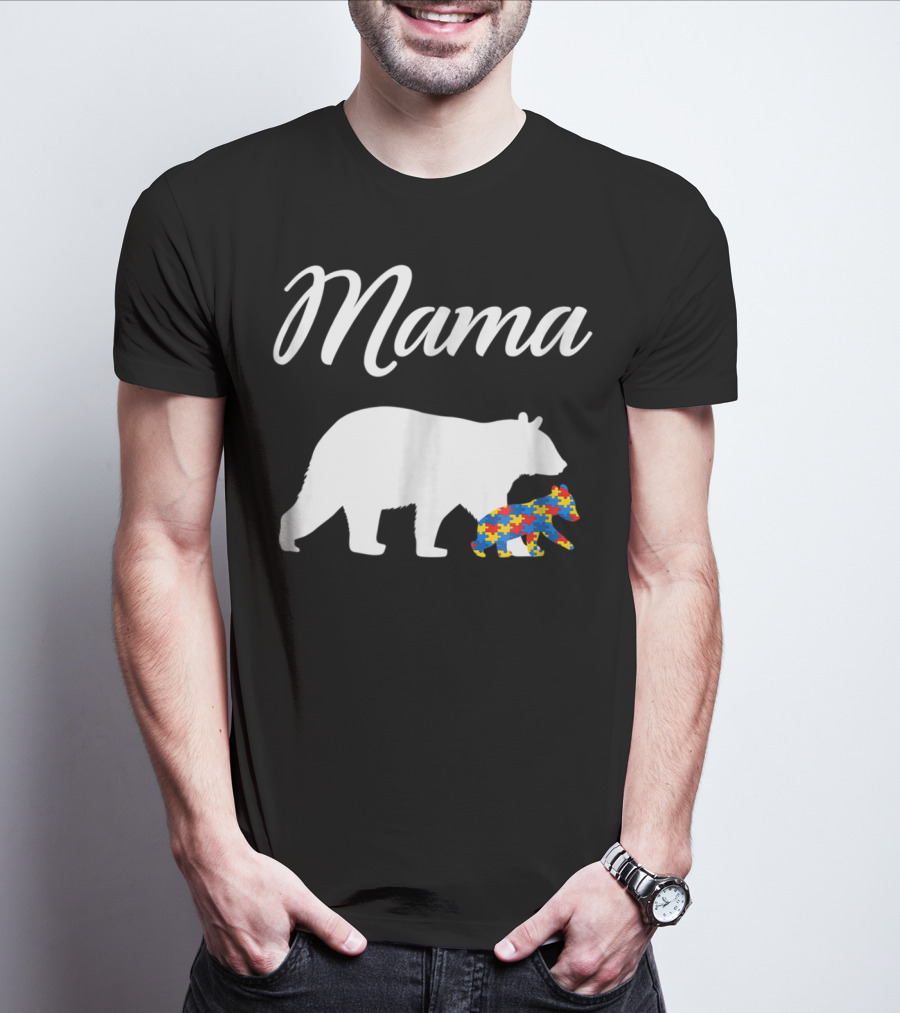 Mama Bear With Puzzle Autism Mom Cute23 T-Shirt