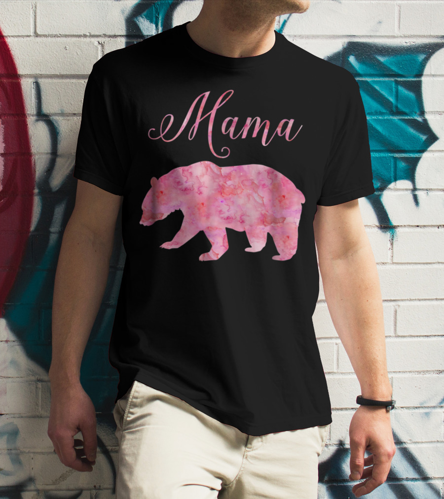 Mama Bear Mothers Birthday Mom Pink Watercolor T-Shirt