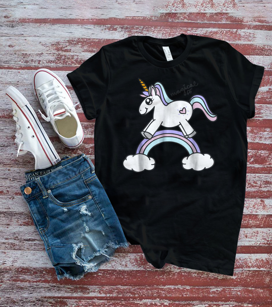 Magical AF Unicorn Mom Funny Unicorn With Rainbow And Clouds T-Shirt