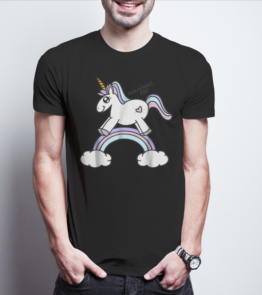 Magical AF Unicorn Mom Funny Unicorn With Rainbow And Clouds T-Shirt