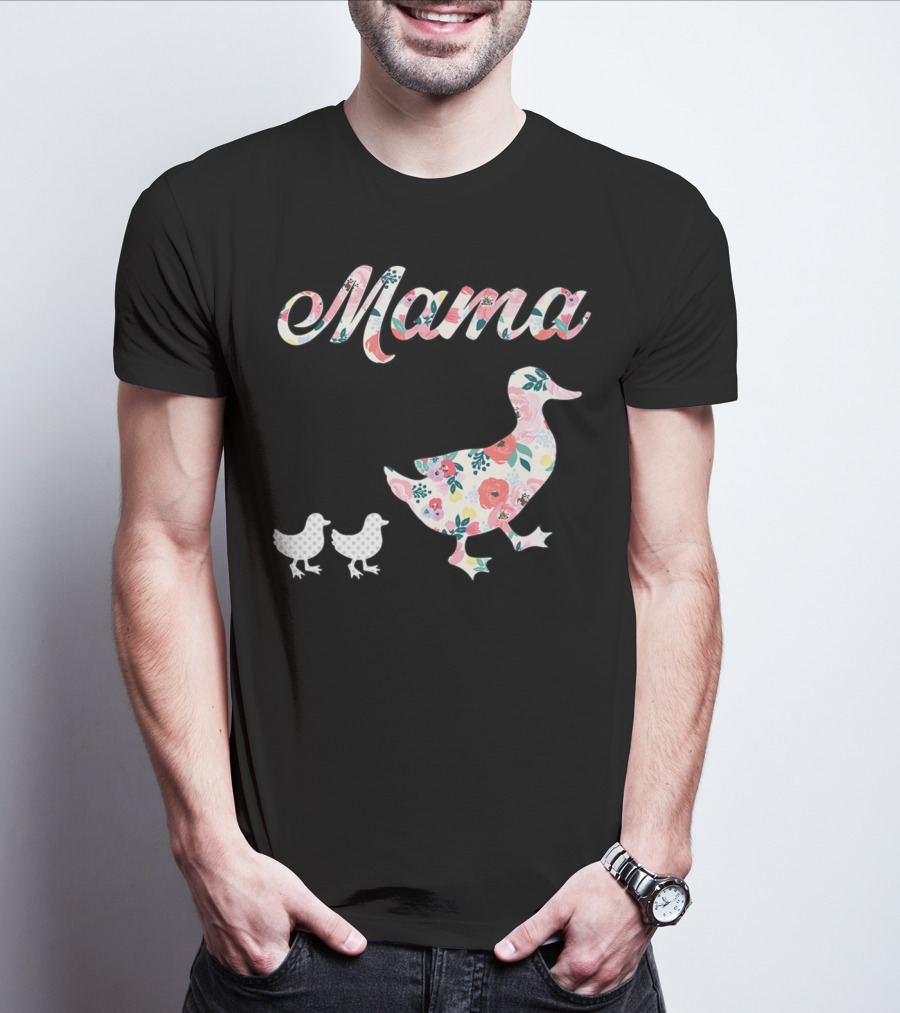 Mama Duck Mom Of 2 Floral Pattern Mother Duck T-Shirt