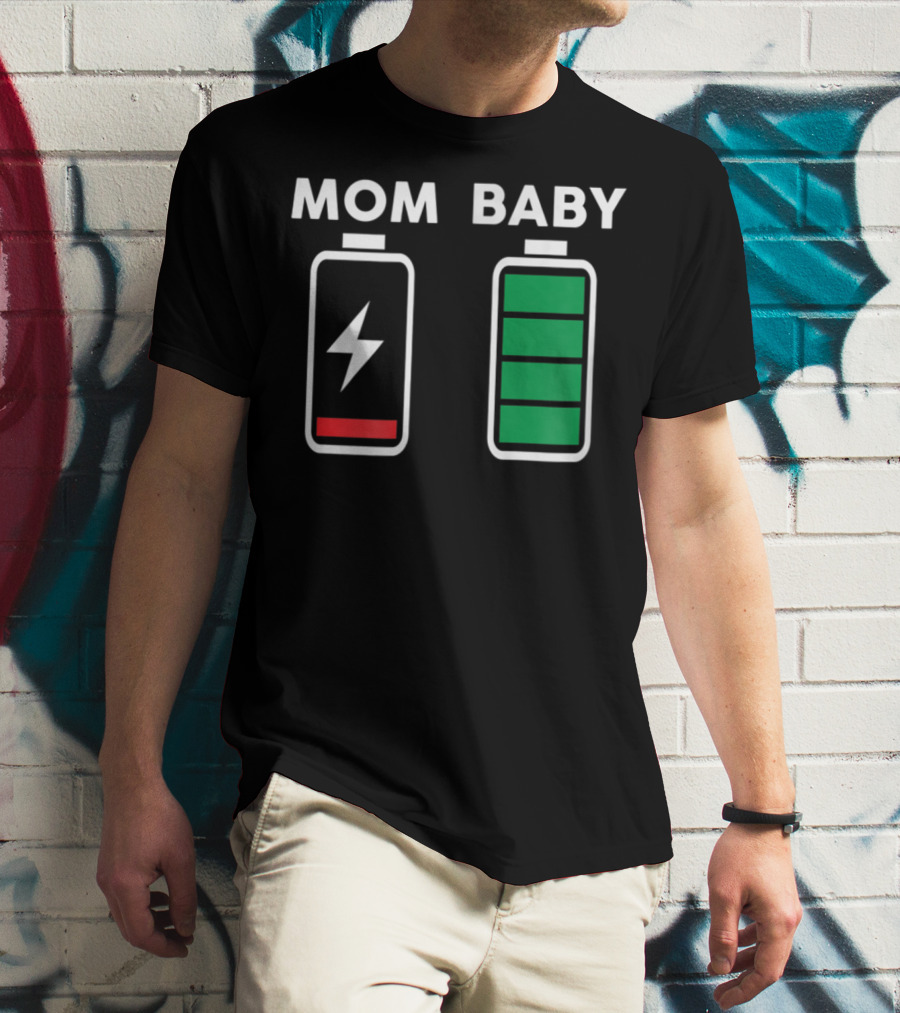 MOM BABY BATTERY DRAINED FULL CHARGE ICONS T-Shirt