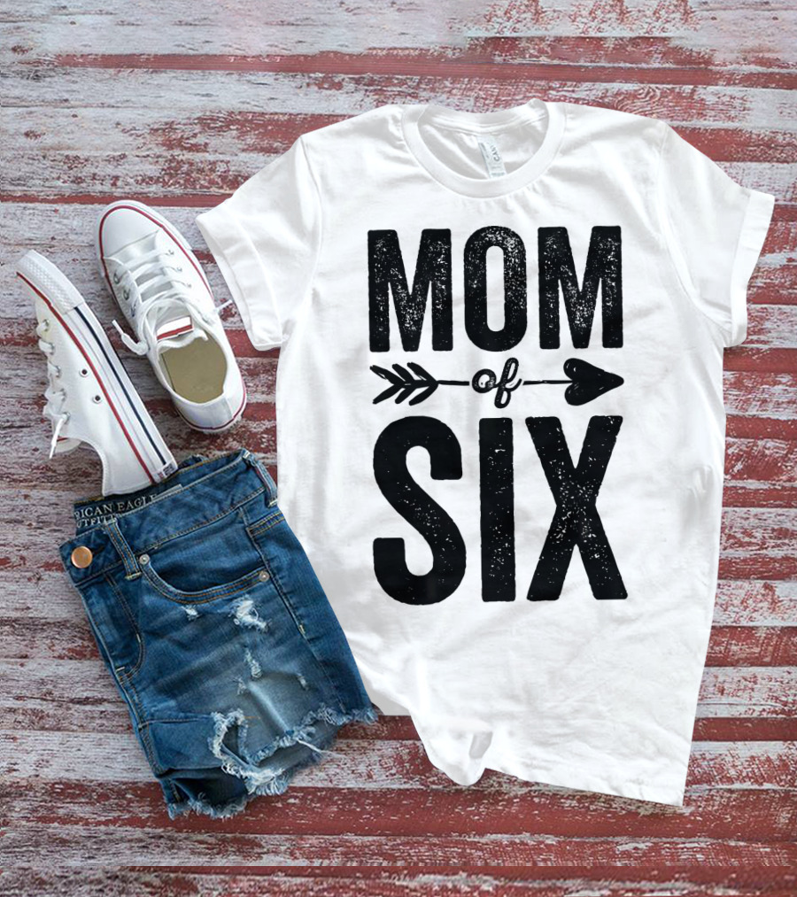 Mom Of Six Arrow Typography T-Shirt