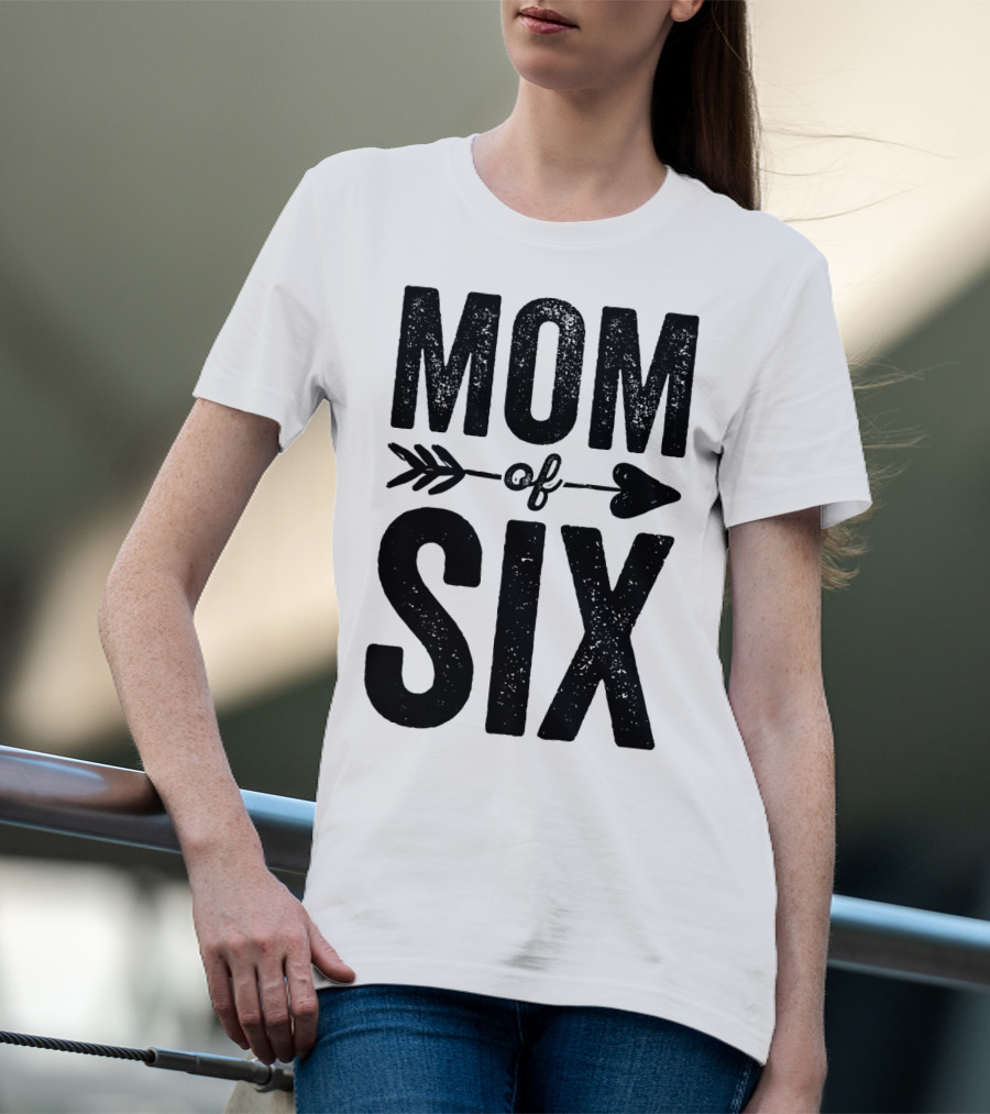 Mom Of Six Arrow Typography T-Shirt